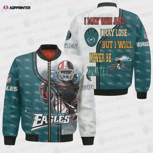 Philadelphia Eagles Logo Pattern Bomber Jacket – Beige And Teal Color