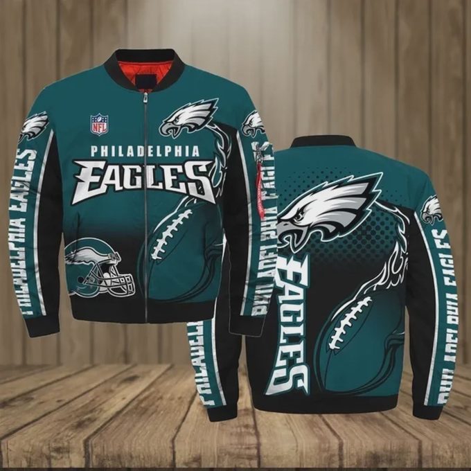 Philadelphia Eagles Pattern Bomber Jacket – Teal Color