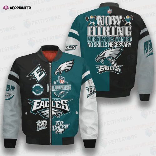 Philadelphia Eagles Team Logo Pattern Bomber Jacket – Green