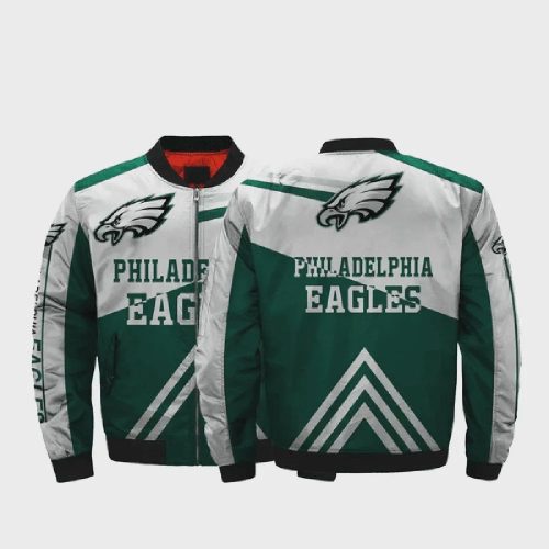 Philadelphia Eagles Team Logo Pattern Bomber Jacket – Green