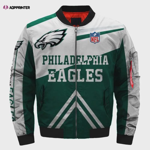 Philadelphia Eagles Team Logo Pattern Bomber Jacket – Green And White