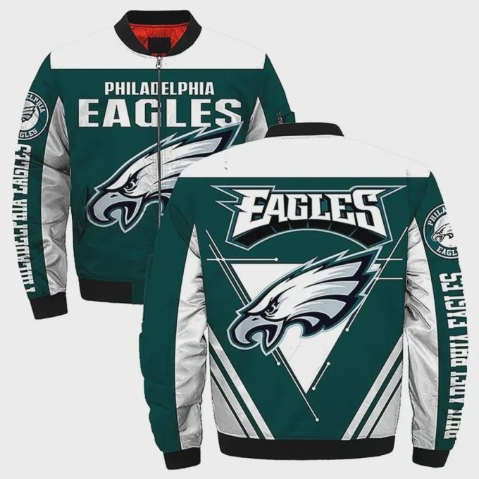 Philadelphia Eagles Team Logo Pattern Bomber Jacket – Teal Color