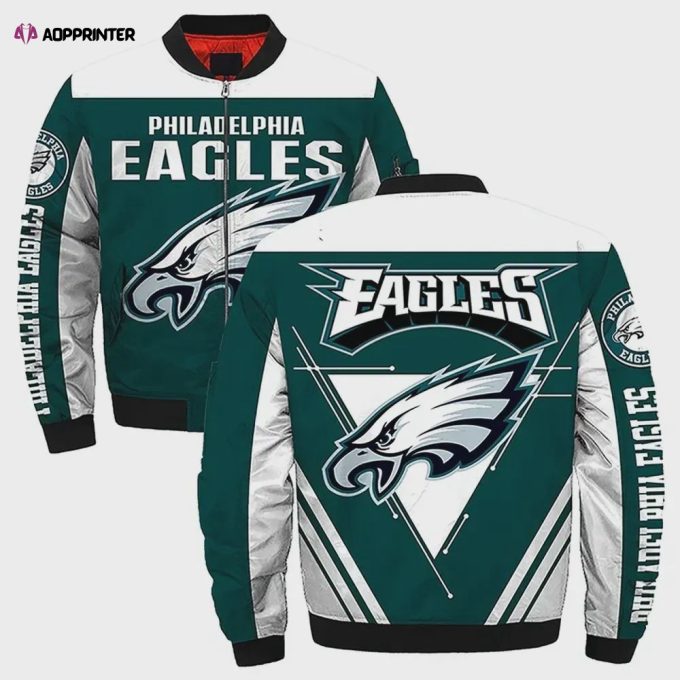 Philadelphia Eagles Team Logo Pattern Bomber Jacket – Teal Color