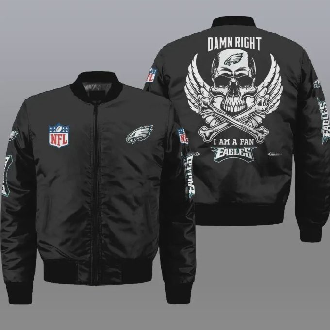 Philadelphia Eagles Wings Skull Logo Bomber Jacket – Black