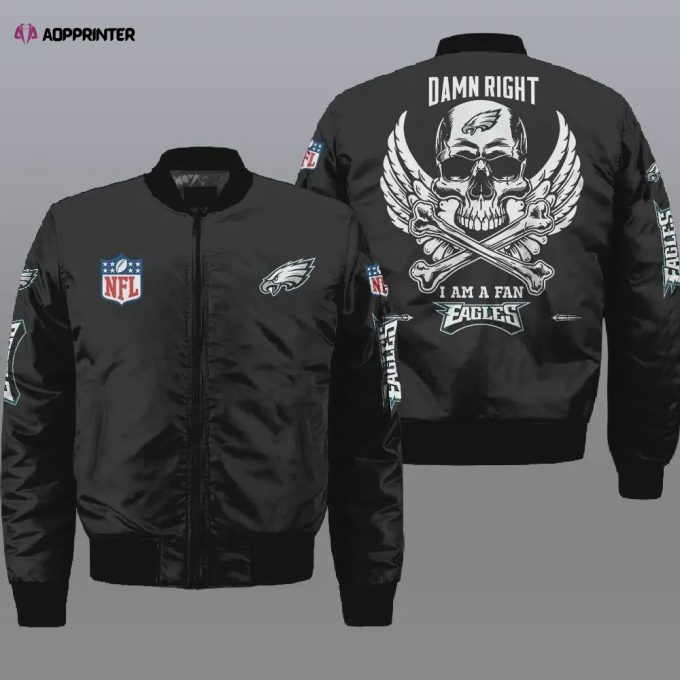 Philadelphia Eagles Wings Skull Logo Bomber Jacket – Black