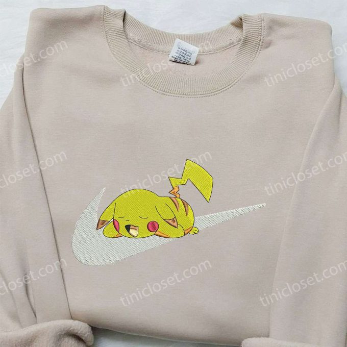 Pikachu Sleep x Nike Swoosh Sweatshirt: Pokemon & Nike Inspired Embroidered Shirt