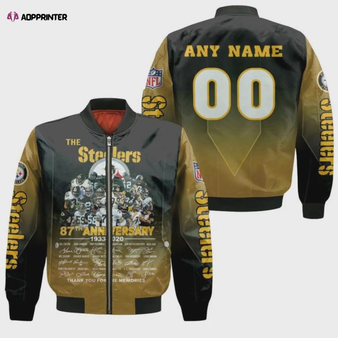 Pittsburgh Steelers 87th Anniversary With Custom Name Number Bomber Jacket – Yellow And Black