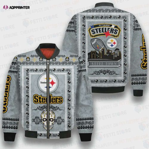 Pittsburgh Steelers Black RFLCTV Chevron NFL 2024 Unisex Bomber Jacket V9