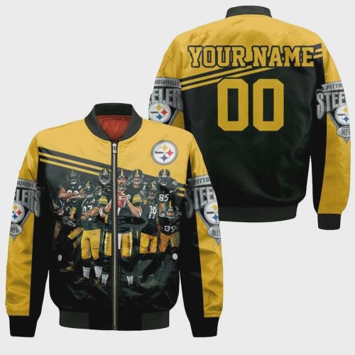 Pittsburgh Steelers Great Players Team Personalized Pattern Bomber Jacket – Yellow