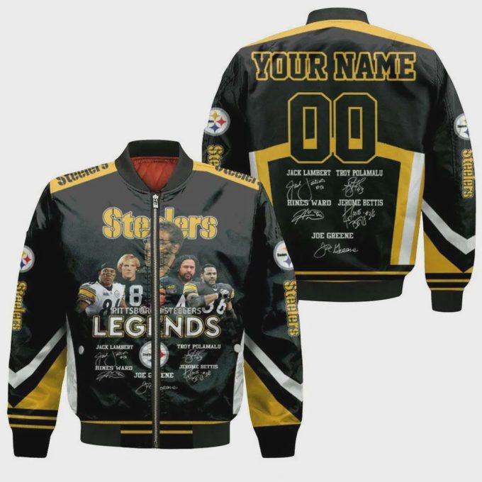 Pittsburgh Steelers Legends Pattern Personalized Bomber Jacket – Black And Yellow