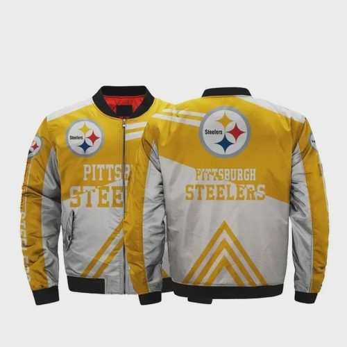 Pittsburgh Steelers Logo Pattern Bomber Jacket – Yellow