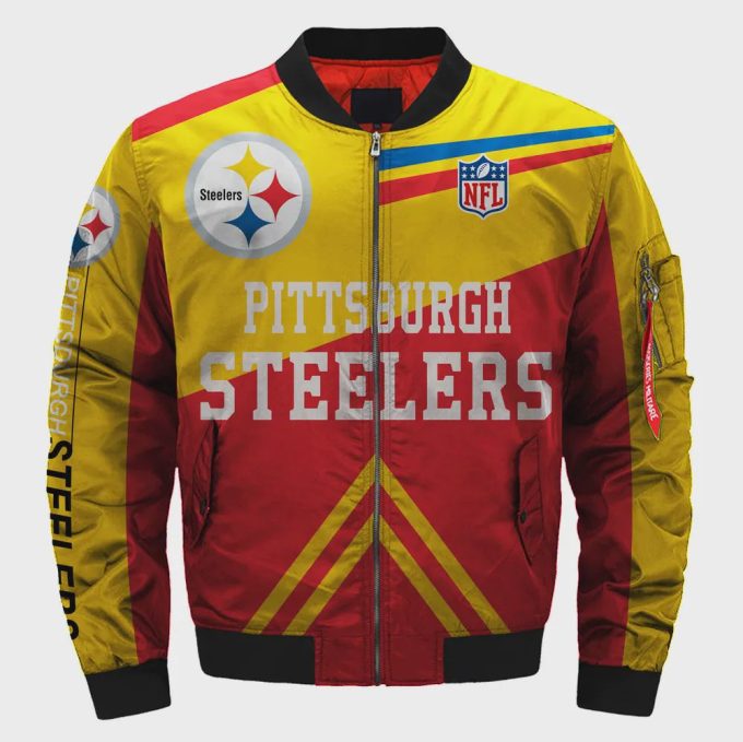 Pittsburgh Steelers Logo Pattern Bomber Jacket – Yellow And Red