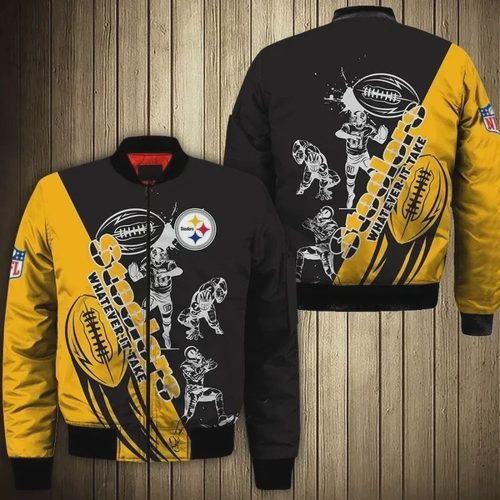 Pittsburgh Steelers Players Pattern Bomber Jacket – Yellow And Black