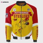 Pittsburgh Steelers Players Running Pattern Bomber Jacket – Yellow And Red