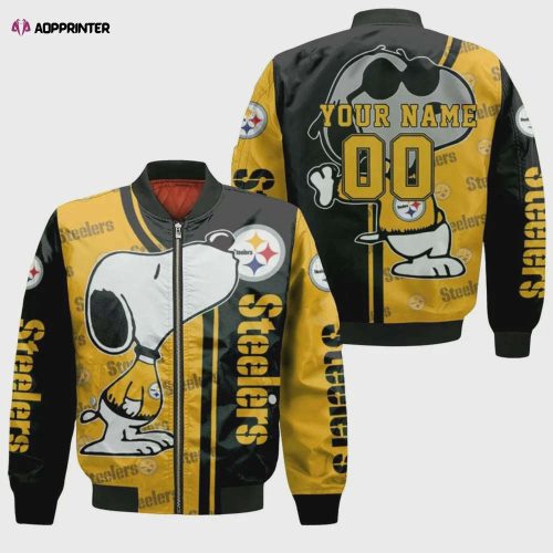 Pittsburgh Steelers Snoopy Vs Peanuts Personalized Logo Bomber Jacket – Black And Yellow