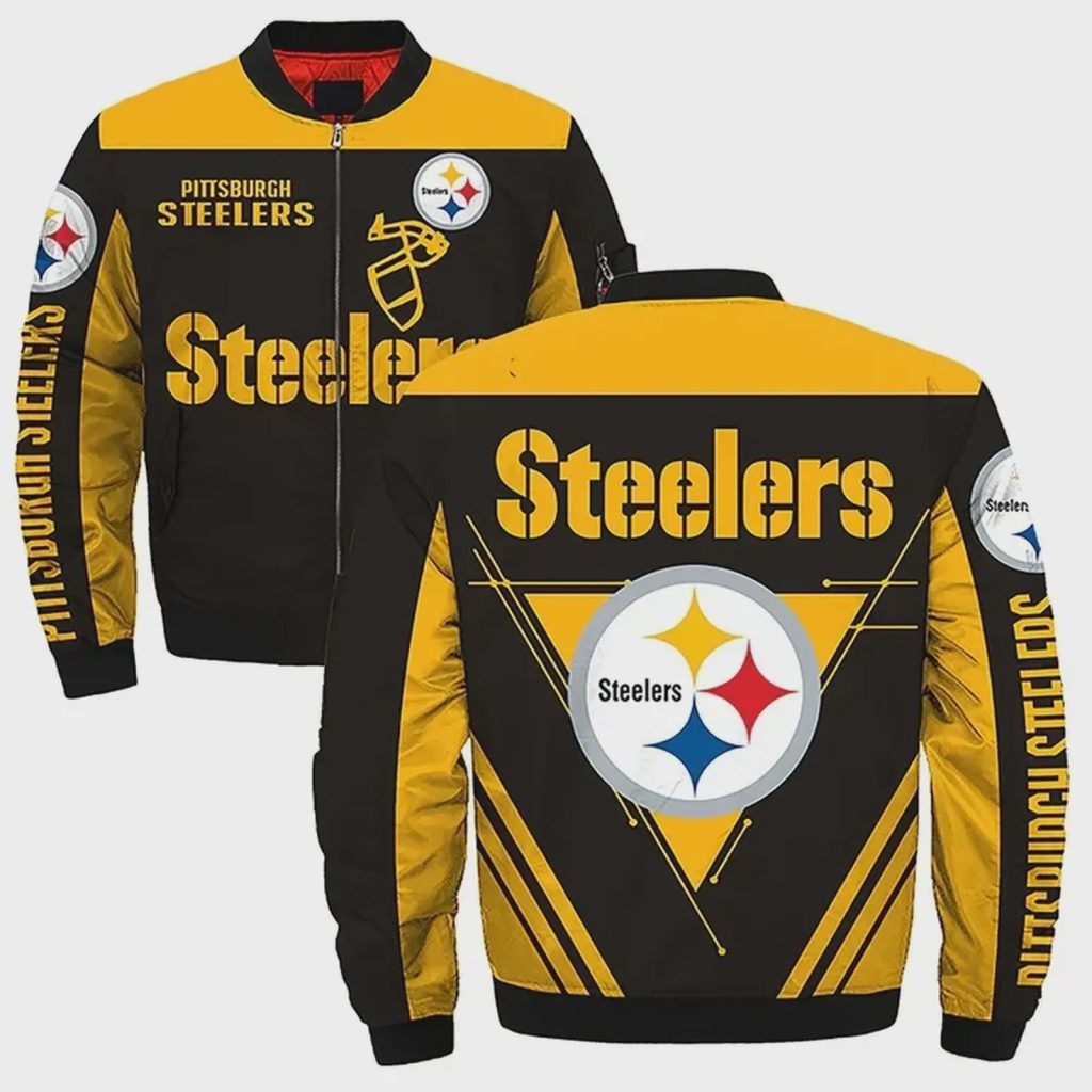 Pittsburgh Steelers Team Logo Pattern Bomber Jacket – Yellow