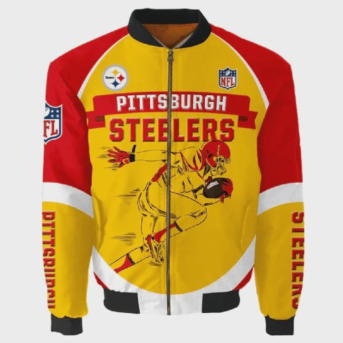 Pittsburgh Steelers Team Logo Pattern Bomber Jacket – Yellow And Red