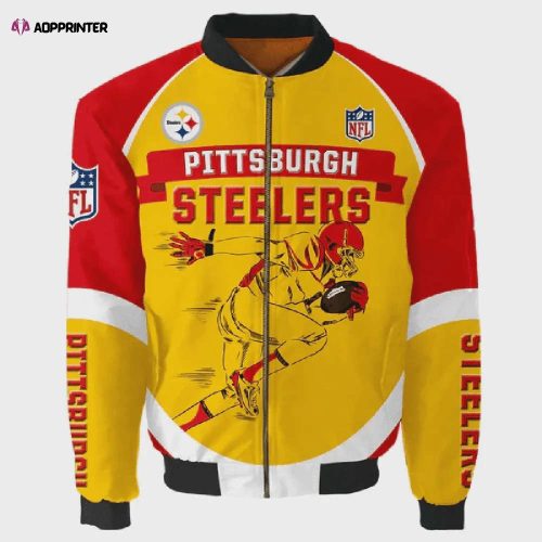 Pittsburgh Steelers With Custom Name Number Bomber Jacket – Yellow