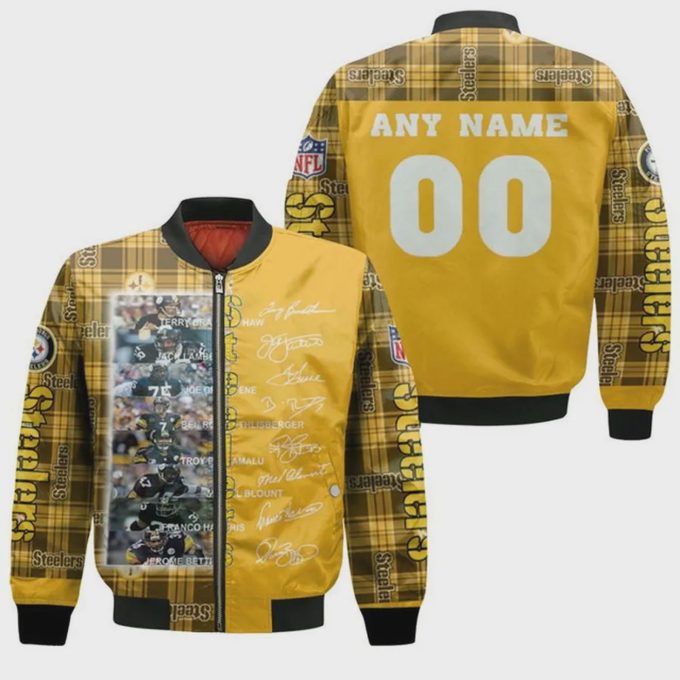 Pittsburgh Steelers With Custom Name Number Bomber Jacket – Yellow