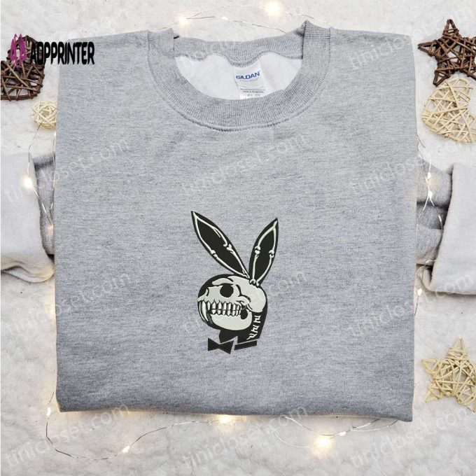 Spooky Playboy Bunny Skeleton Embroidered Sweatshirt – Top Halloween Gift Ideas