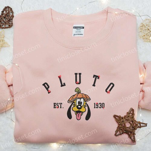 Pluto Pumpkin Est 1930 Embroidered Shirt: Disney Halloween Gift for Family