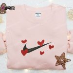 Valentine Nike Embroidered Shirt Hoodie & T-Shirt: Red Hearts x Nike Swoosh Design