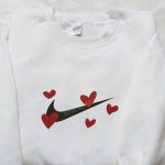 Valentine Nike Embroidered Shirt Hoodie & T-Shirt: Red Hearts x Nike Swoosh Design