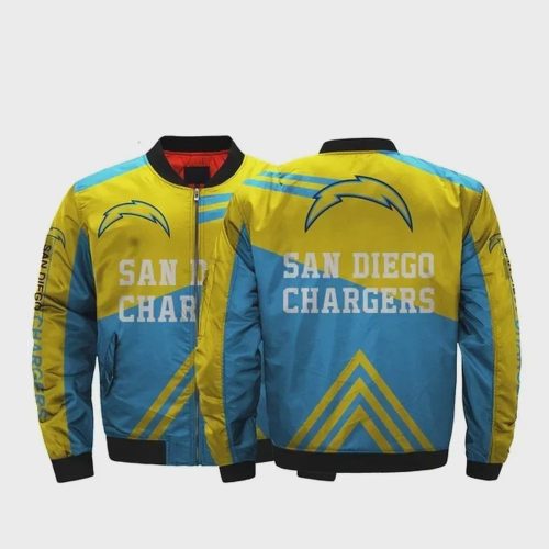 San Diego Chargeers Logo Pattern Bomber Jacket – Blue And Yellow