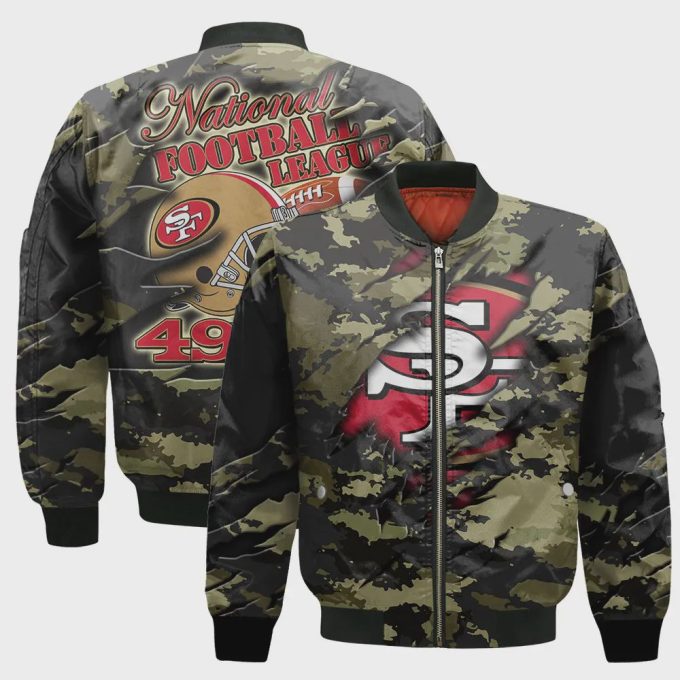 San Francisco 49ers Black Camo Pattern National Football League Unisex Bomber Jacket