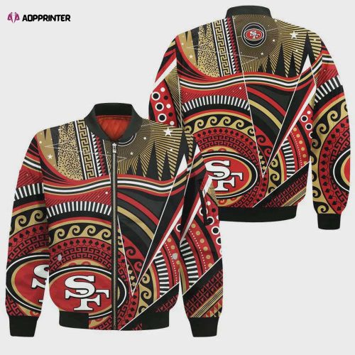 San Francisco 49ers Bomber Jacket 3D Printed Flame Ball Pattern