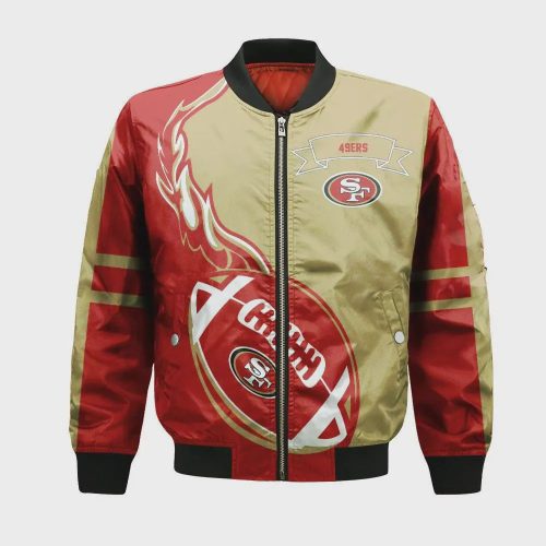 San Francisco 49ers Bomber Jacket 3D Printed Flame Ball Pattern