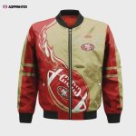 San Francisco 49ers Bomber Jacket 3D Printed Flame Ball Pattern