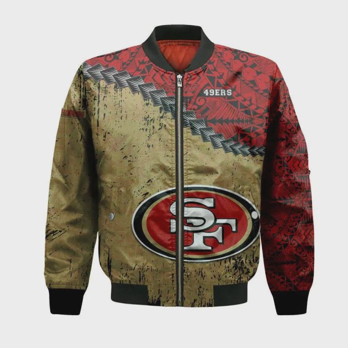 San Francisco 49ers Bomber Jacket 3D Printed Grunge Polynesian Tattoo