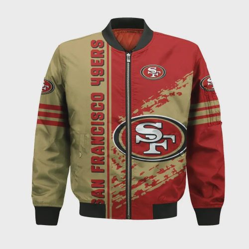 San Francisco 49ers Bomber Jacket 3D Printed Logo Pattern In Team Colours