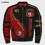 San Francisco 49ers Logo Pattern Bomber Jacket – Red And Black