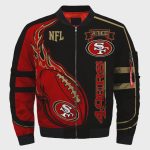 San Francisco 49ers Logo Pattern Bomber Jacket – Red And Black