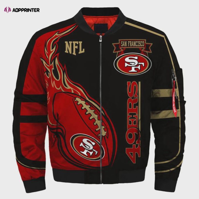 San Francisco 49ers Logo Pattern Bomber Jacket – Red And Black