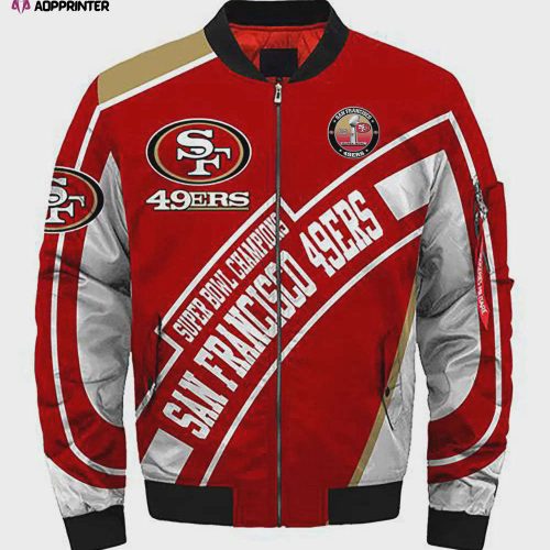 San Francisco 49ers Team Logo Pattern Bomber Jacket – Black And Red