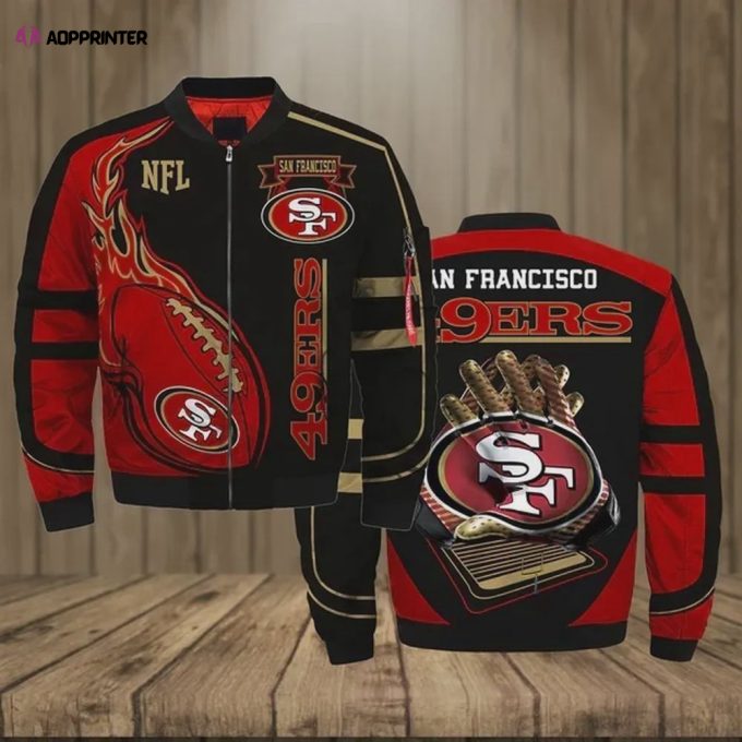 San Francisco 49ers Team Logo Pattern Bomber Jacket – Black And Red