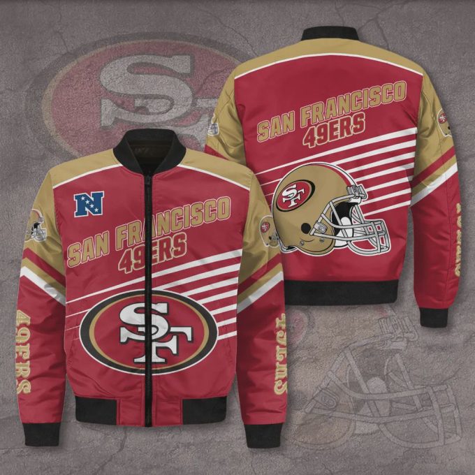 San Francisco 49ers Team Logo Pattern Bomber Jacket – Red