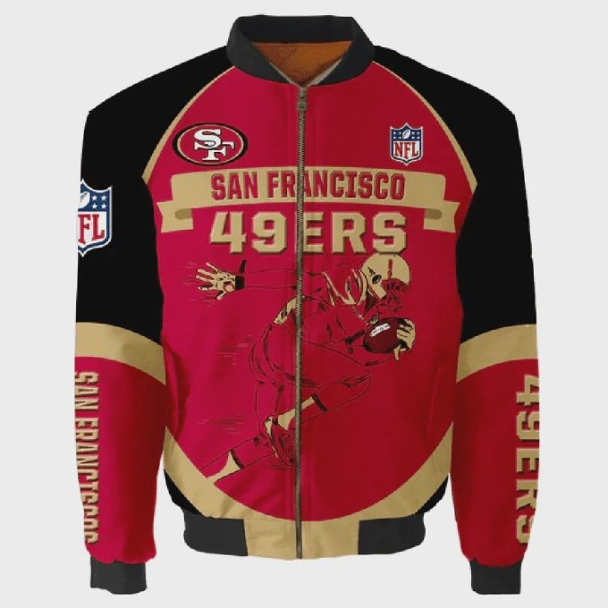 San Francisco 49ers Team Logo Pattern Bomber Jacket – Red And Black Yellow