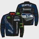 Seattle Seahawk Eagles Pattern Bomber Jacket – Navy Blue And Black