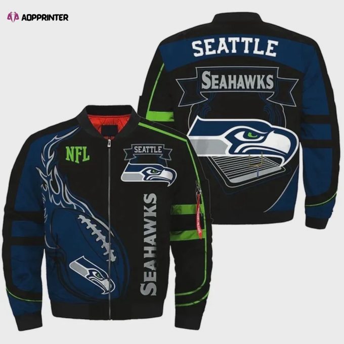 Seattle Seahawk Eagles Pattern Bomber Jacket – Navy Blue And Black