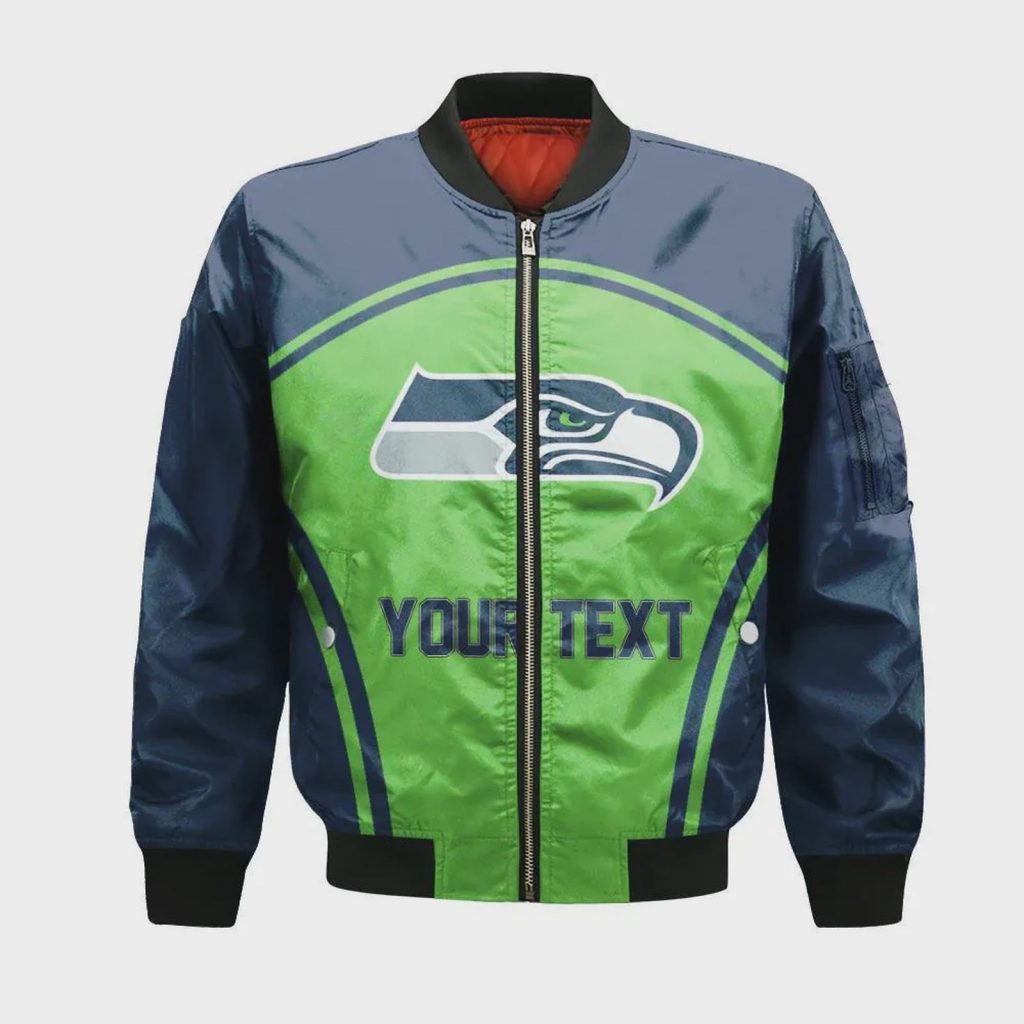 Seattle Seahawks Bomber Jacket 3D Printed Custom Text And Number Curve Style Sport