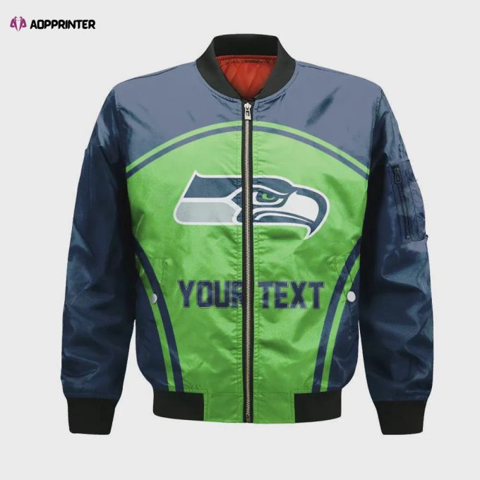 Seattle Seahawks Bomber Jacket 3D Printed Custom Text And Number Curve Style Sport