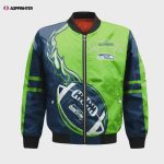 Seattle Seahawks Bomber Jacket 3D Printed Flame Ball Pattern