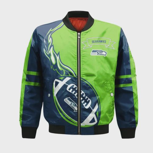 Seattle Seahawks Bomber Jacket 3D Printed Flame Ball Pattern