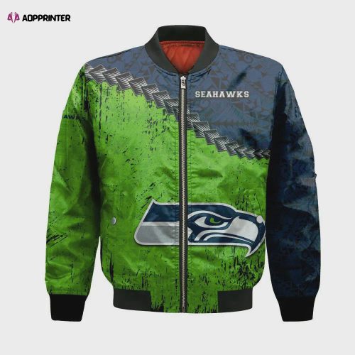 Seattle Seahawks Logo Pattern Bomber Jacket – Navy