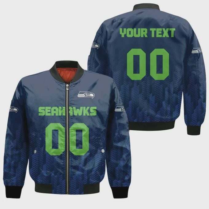 Seattle Seahawks Bomber Jacket 3D Printed Team Logo Custom Text And Number