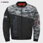 Seattle Seahawks Camo Pattern Bomber Jacket – Black And Gray